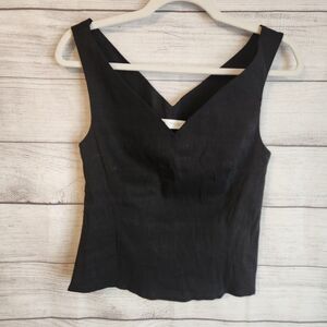 Zara XS black linen blend v-neck babydoll cami blouse